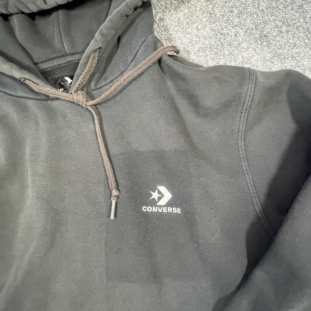 Converse Pullover Hoodie Men's Small Black Embroidered White Logo Thrashed - Picture 3 of 10